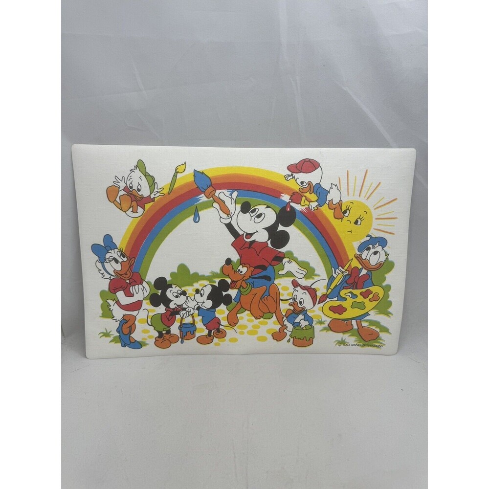Walt Disney Productions Placemat Vintage Rainbow Colorful Mickey Mouse Minnie